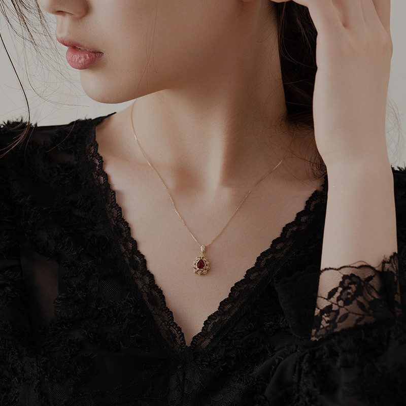 S925 Sterling Silver 18K Gold-Plated Water Drop Pendant Necklace
