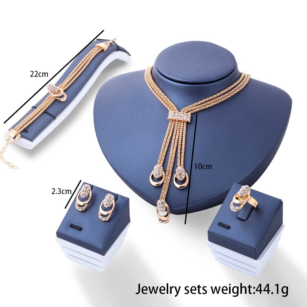 Vintage Rhinestone Jewelry Set – Necklace, Earrings, Ring & Bracelet
